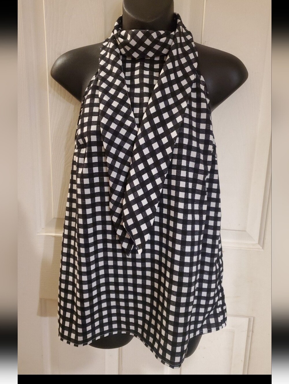 Banana Republic Black and White Gingham Halter Top With Tie